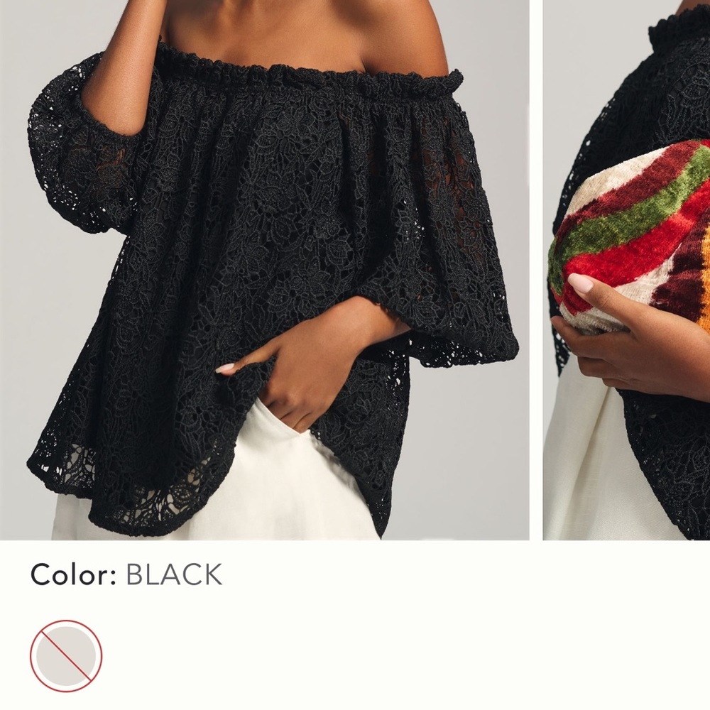 Anthropologie Maeve off the shoulder top in Medium Black. Cutwork Top